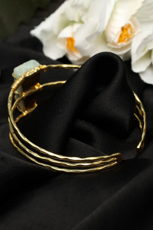 Picture of Zehnaz - Handmade Gold-Tone Wire Wrapped Green Stone Cuff Bracelet Boho Statement Jewelry - Available at Raja Sahib