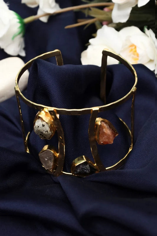 Picture of Zehnaz - Handmade Gold-Tone Raw Gemstone Cuff Bracelet Boho Statement Jewelry - Available at Raja Sahib
