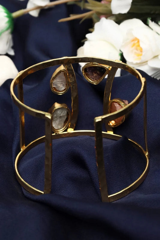 Picture of Zehnaz - Handmade Gold-Tone Raw Gemstone Cuff Bracelet Boho Statement Jewelry - Available at Raja Sahib
