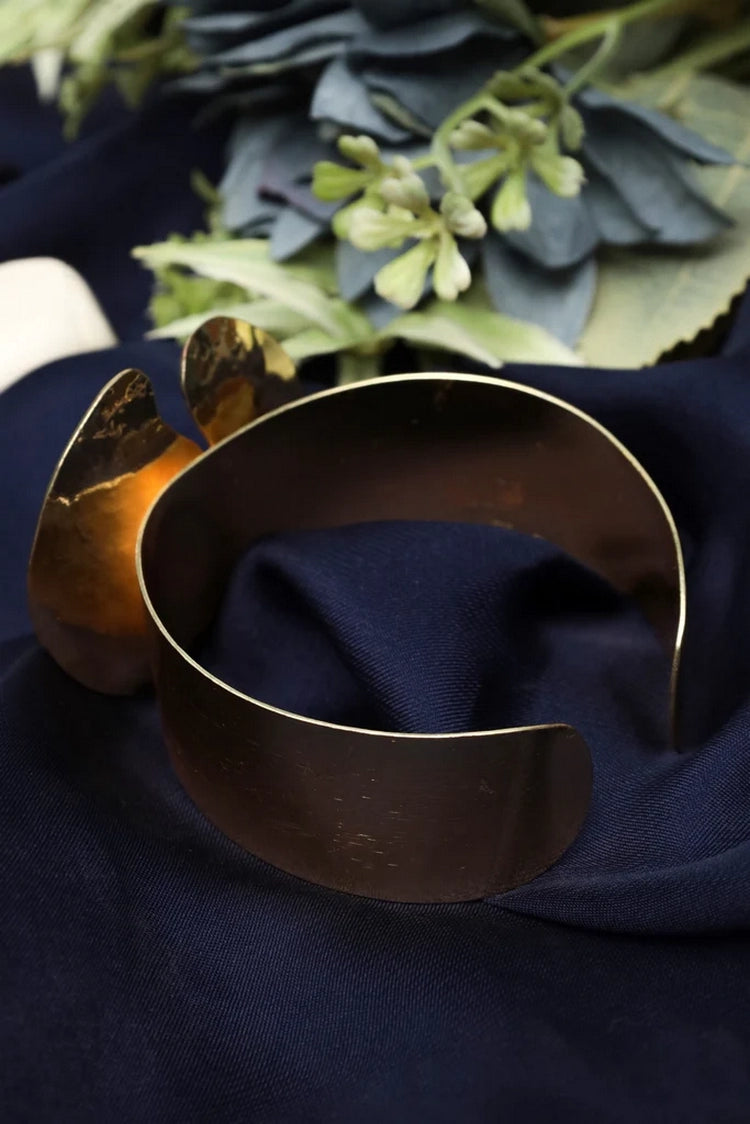 Picture of Zehnaz - Treesa Gold Tone Hammered Bangle with Turquoise Stone Adjustable Open Cuff Bracelet - Available at Raja Sahib