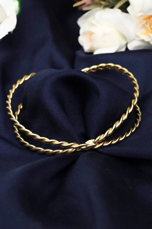 Picture of Zehnaz - Twisted Gold Tone Adana Burma Bilezik Bracelet Traditional Rope-Style Bangle - Available at Raja Sahib