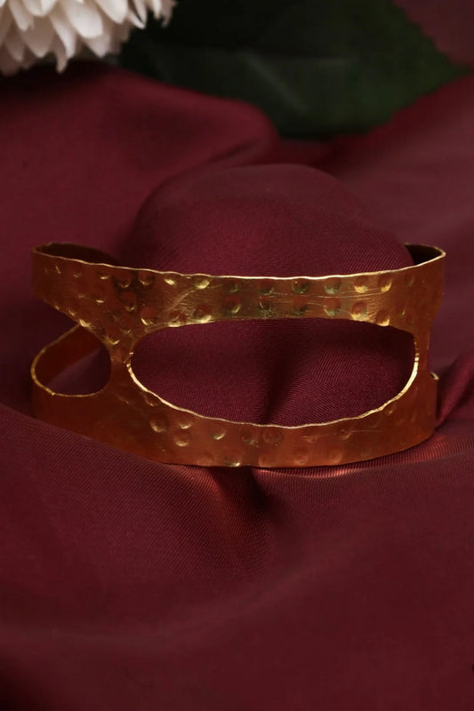 Picture of Zehnaz - Wide Hammered Gold Tone Openwork Cuff Bracelet Adjustable Statement Bangle - Available at Raja Sahib