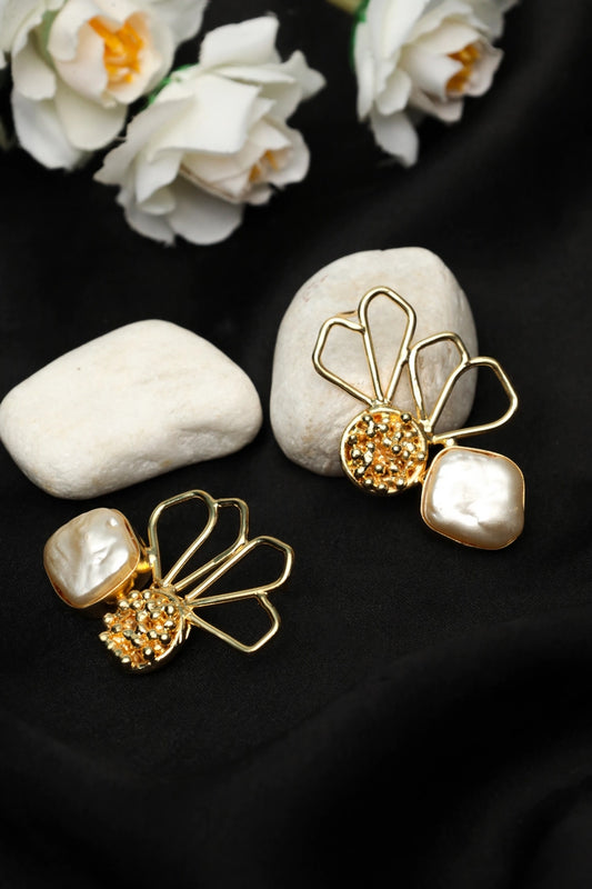 Picture of Zehnaz - Gold Plated Baroque Heart Stud Earrings - Available at Raja Sahib