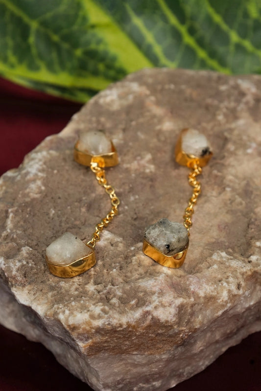 Picture of Zehnaz - Gold Plated White Quartz Drop Earrings - Available at Raja Sahib
