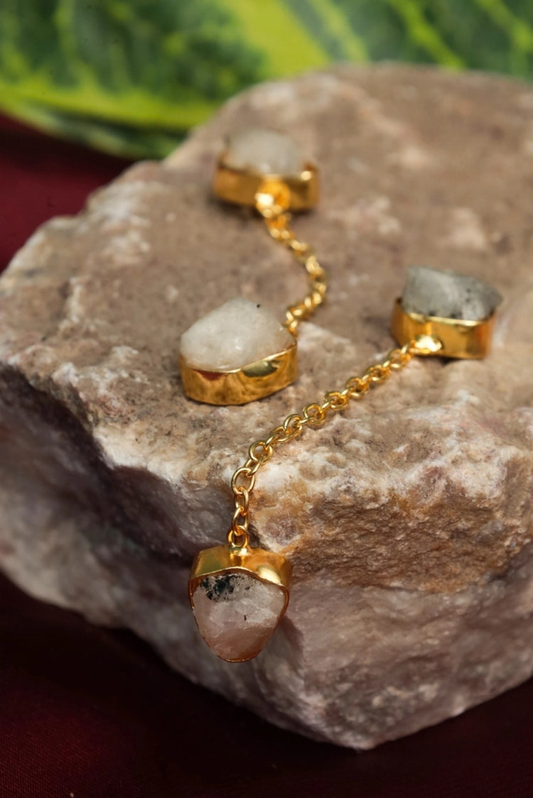 Picture of Zehnaz - Gold Plated White Quartz Drop Earrings - Available at Raja Sahib