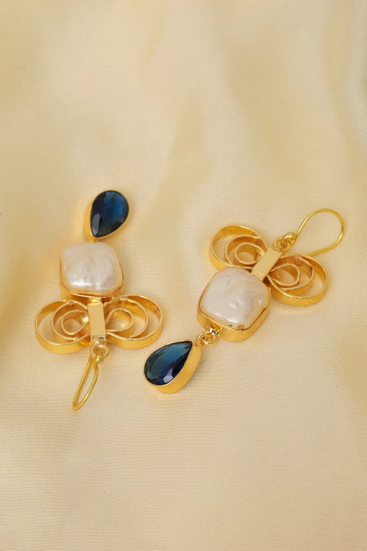 Picture of Zehnaz - Gold Plated Baroque Pearl Drop Earrings - Available at Raja Sahib