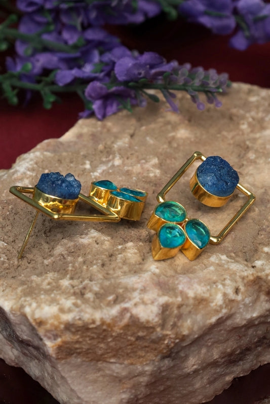 Picture of Zehnaz - Gold Plated Druzy Leaf Statement Stud Earrings - Available at Raja Sahib