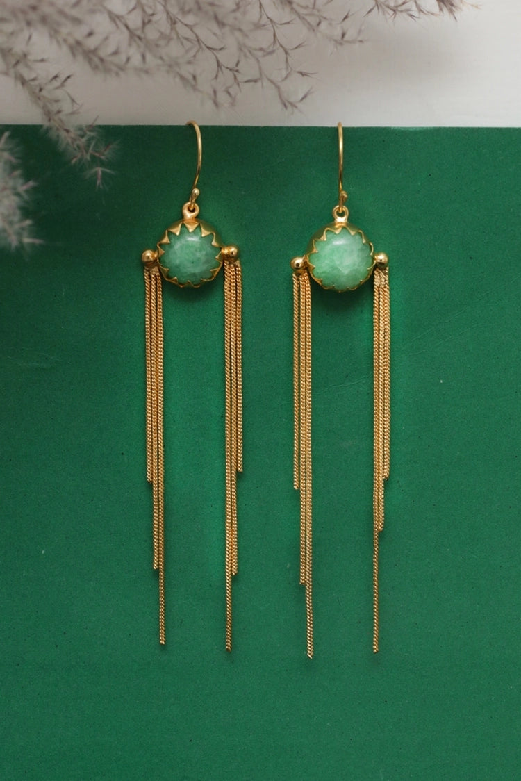 Picture of Zehnaz - Gold Plated Emerald Fringe Drop Earrings - Available at Raja Sahib