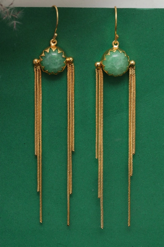 Picture of Zehnaz - Gold Plated Emerald Fringe Drop Earrings - Available at Raja Sahib