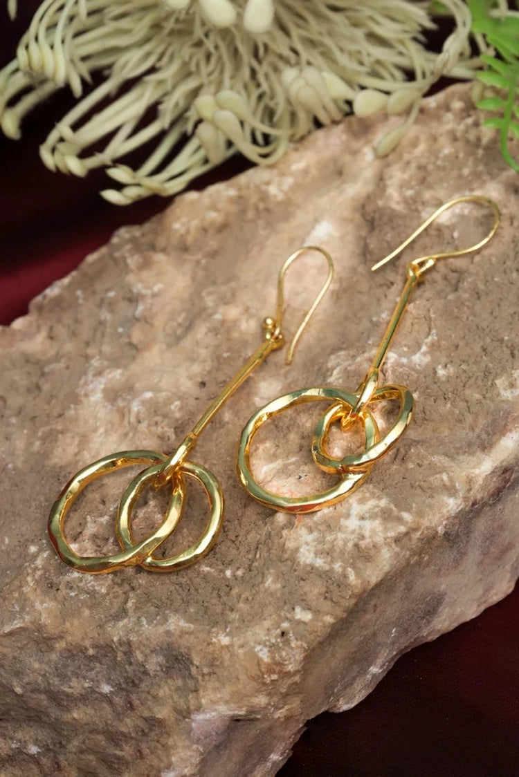 Picture of Zehnaz - Gold Plated Interlocking Circle Drop Earrings - Available at Raja Sahib