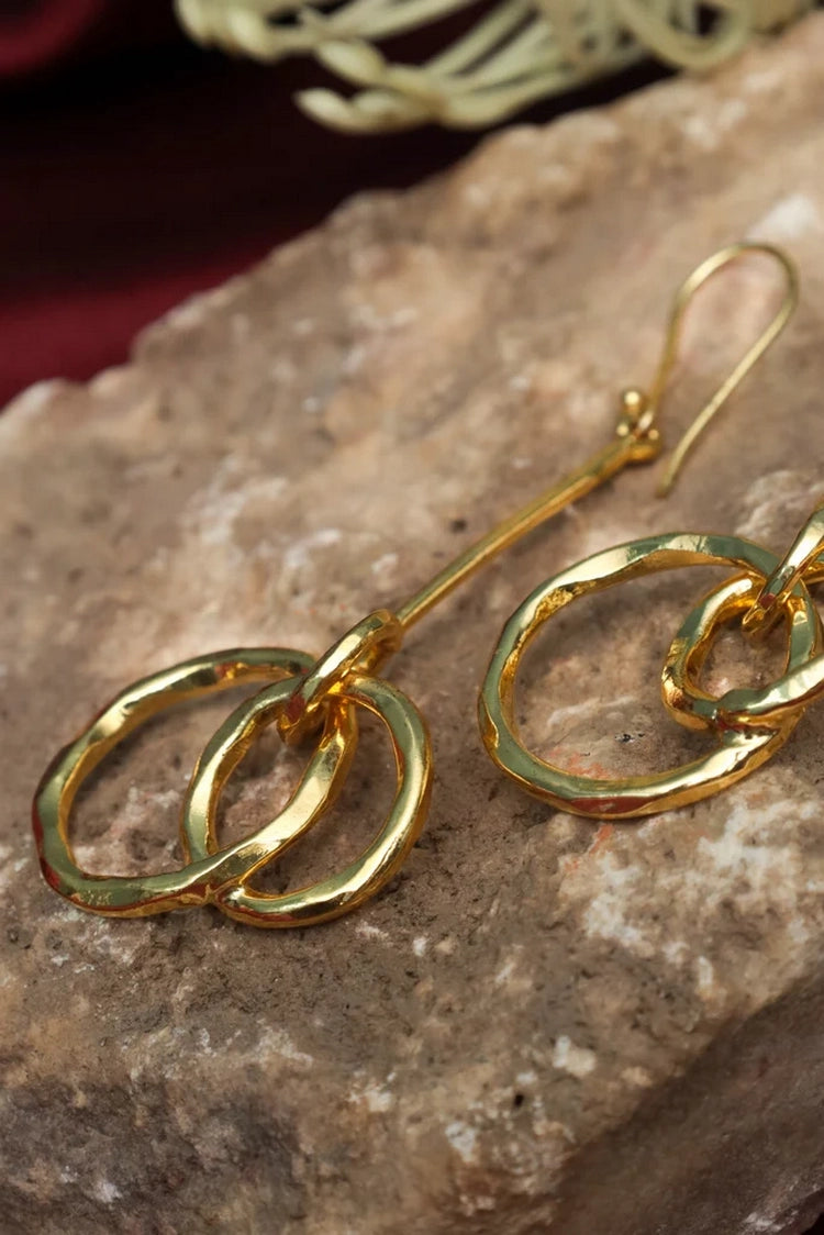 Picture of Zehnaz - Gold Plated Interlocking Circle Drop Earrings - Available at Raja Sahib