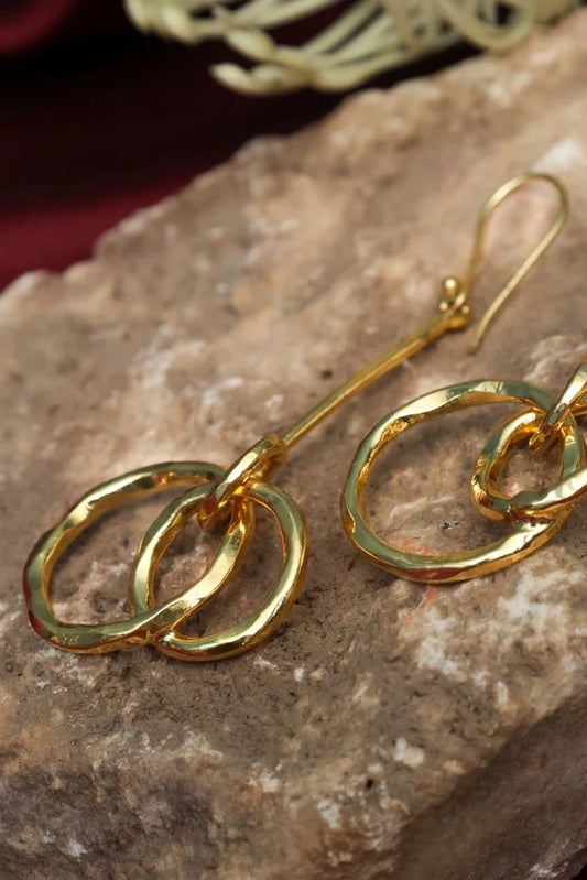 Picture of Zehnaz - Gold Plated Interlocking Circle Drop Earrings - Available at Raja Sahib