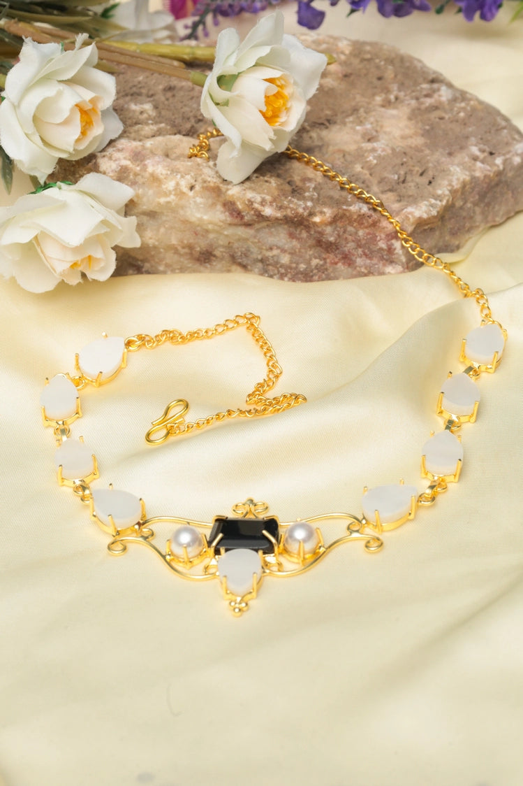 Picture of Zehnaz - Black & White Choker Gold-Plated Statement Necklace - Available at Raja Sahib