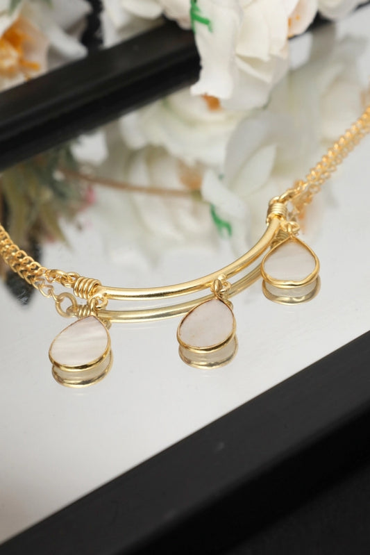 Picture of Zehnaz - Celestia Bar Necklace Gold-Toned Teardrop Pendant Jewelry - Available at Raja Sahib