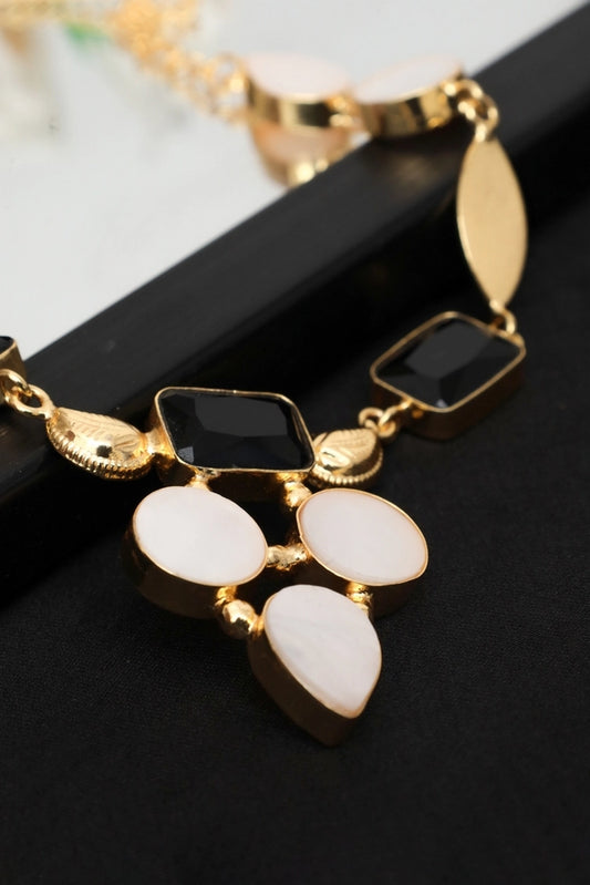 Picture of Zehnaz - Elysian Geometric Necklace Gold-Tone Black & White Statement Jewelry - Available at Raja Sahib