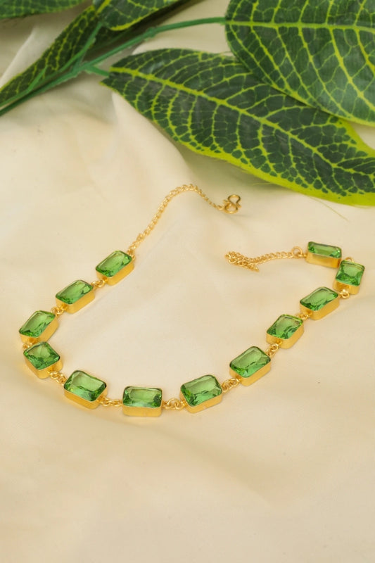 Picture of Zehnaz - Emerald Elegance Necklace Gold-Plated Georgian Collet Riviere Jewelry - Available at Raja Sahib