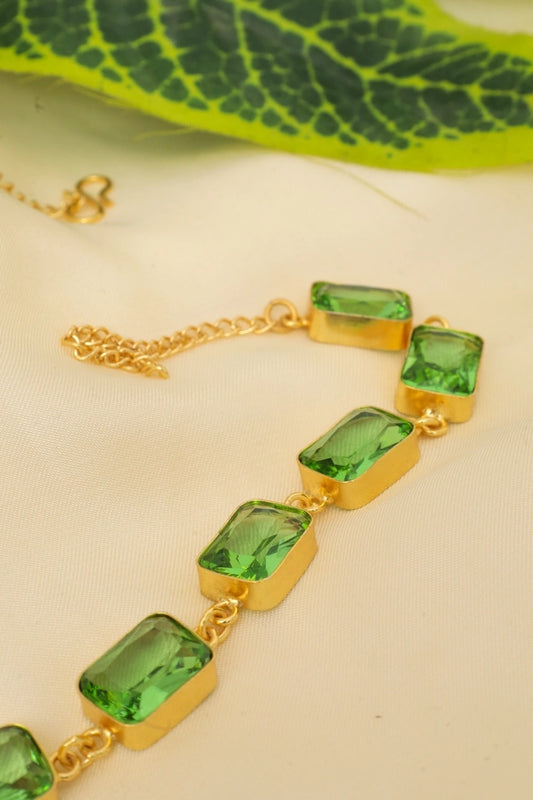 Picture of Zehnaz - Emerald Elegance Necklace Gold-Plated Georgian Collet Riviere Jewelry - Available at Raja Sahib