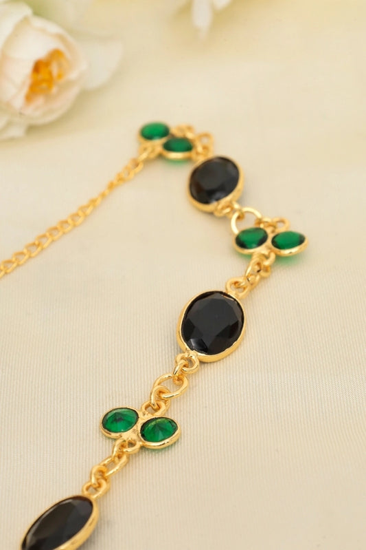 Picture of Zehnaz - Emerald Noir Necklace Gold Plated Green & Black Stone Jewelry - Available at Raja Sahib