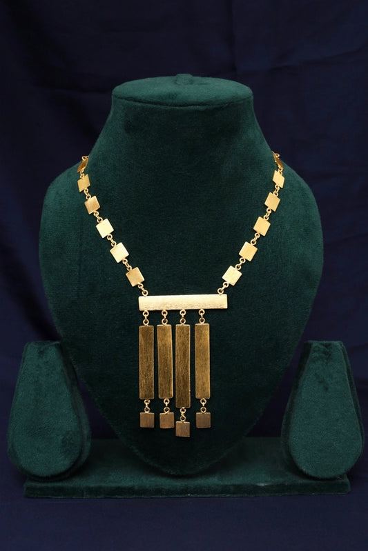 Picture of Zehnaz - Golden Fringe Necklace Gold-Plated Geometric Statement Jewelry - Available at Raja Sahib