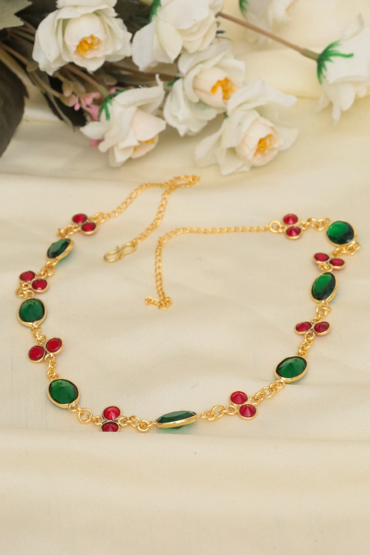 Picture of Zehnaz - Gold-Tone Festive Gem Necklace Red & Green Statement Jewelry - Available at Raja Sahib
