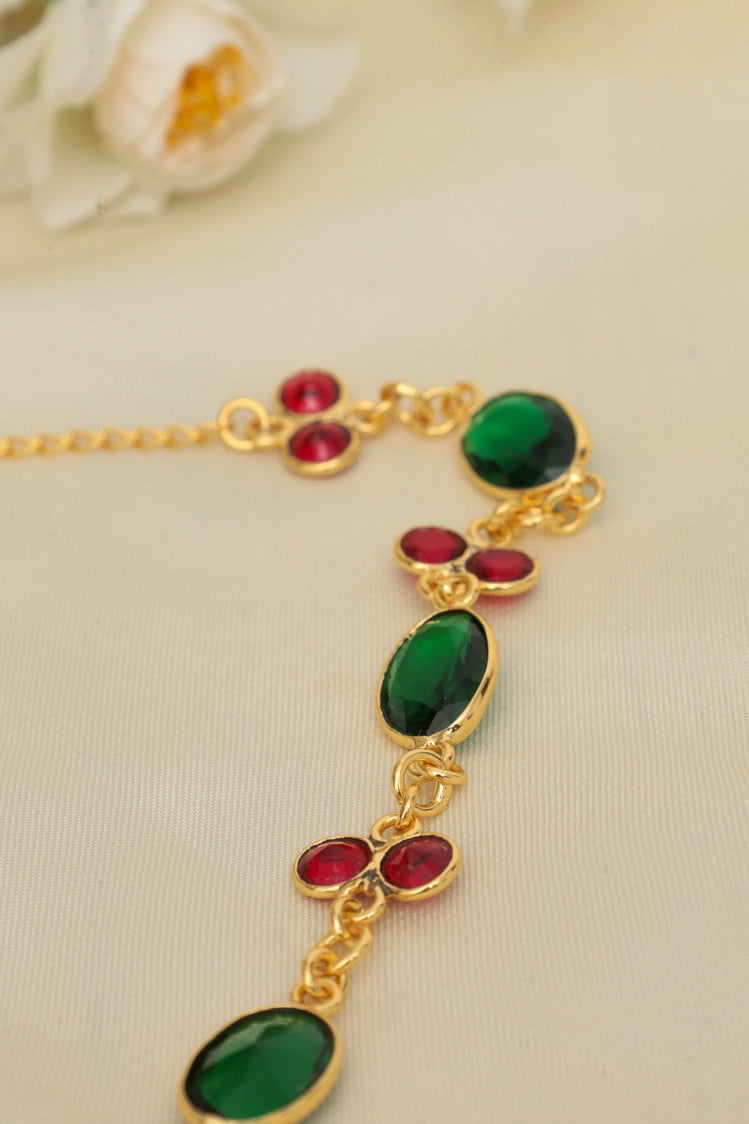 Picture of Zehnaz - Gold-Tone Festive Gem Necklace Red & Green Statement Jewelry - Available at Raja Sahib