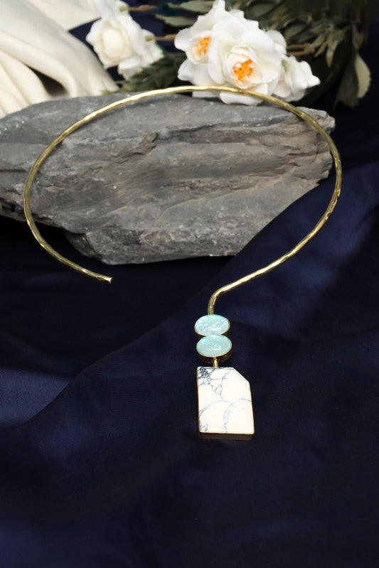 Picture of Zehnaz - Gold-Tone Raw Stone Open Choker Necklace - Available at Raja Sahib