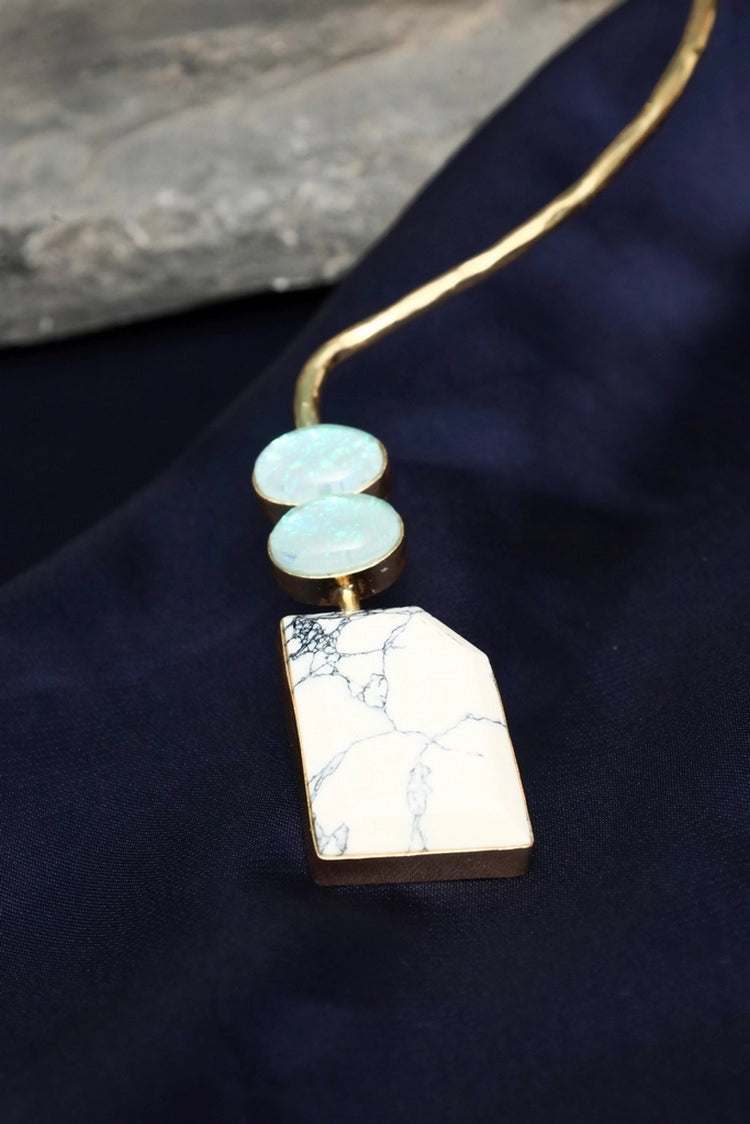 Picture of Zehnaz - Gold-Tone Raw Stone Open Choker Necklace - Available at Raja Sahib
