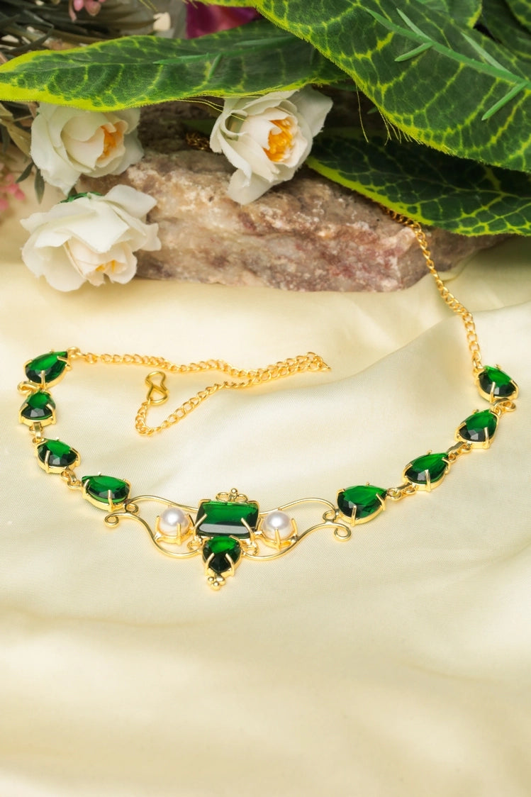 Picture of Zehnaz - Green & Pearl Choker - Available at Raja Sahib