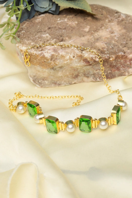 Picture of Zehnaz - Green Stone & Pearl Choker Gold-Tone Kundan-Inspired Jewelry - Available at Raja Sahib