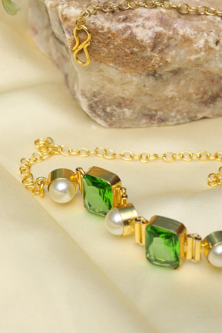 Picture of Zehnaz - Green Stone & Pearl Choker Gold-Tone Kundan-Inspired Jewelry - Available at Raja Sahib