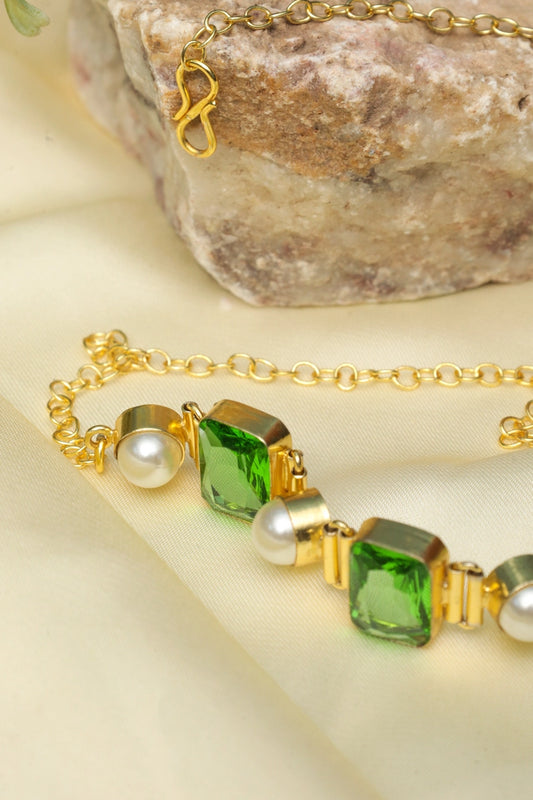 Picture of Zehnaz - Green Stone & Pearl Choker Gold-Tone Kundan-Inspired Jewelry - Available at Raja Sahib