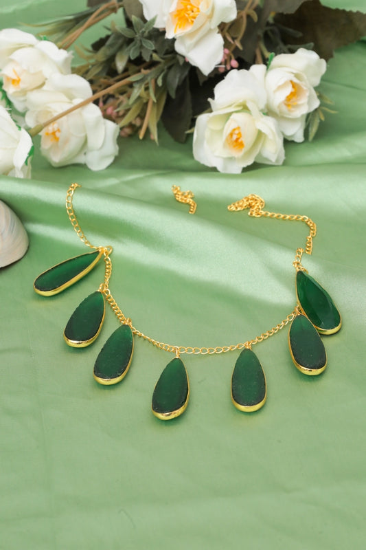 Picture of Zehnaz - Green Teardrop Necklace Gold-Plated Statement Jewelry - Available at Raja Sahib