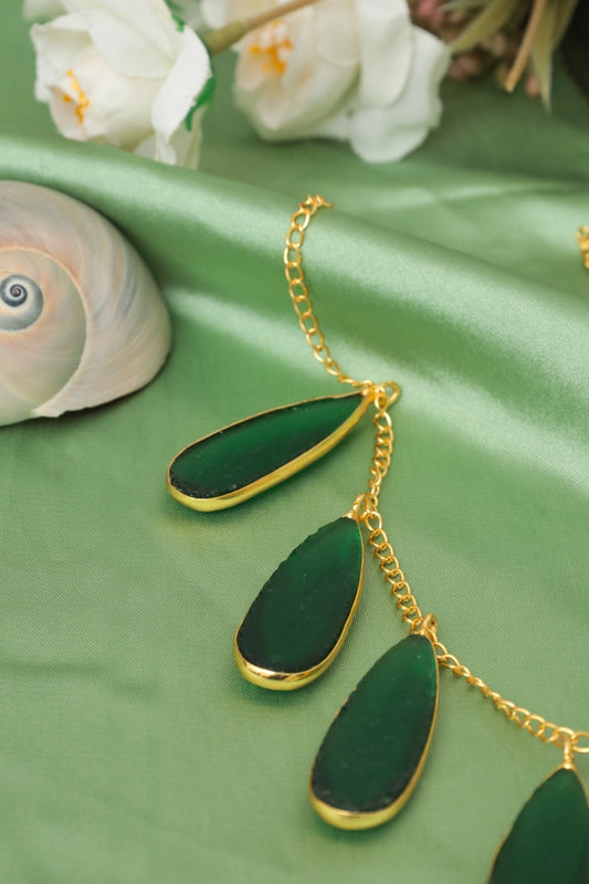 Picture of Zehnaz - Green Teardrop Necklace Gold-Plated Statement Jewelry - Available at Raja Sahib