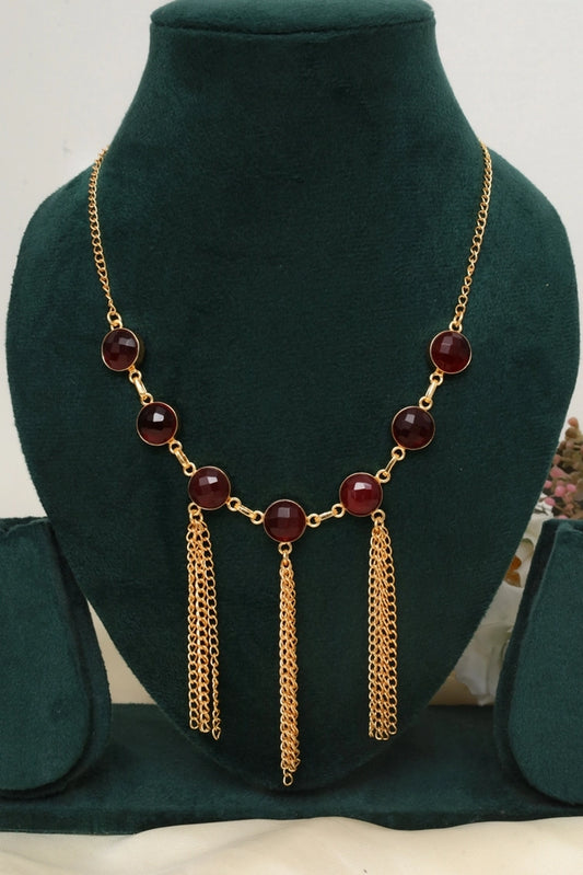 Picture of Zehnaz - Majestic Red Tassel Necklace Gold-Plated Statement Jewelry - Available at Raja Sahib