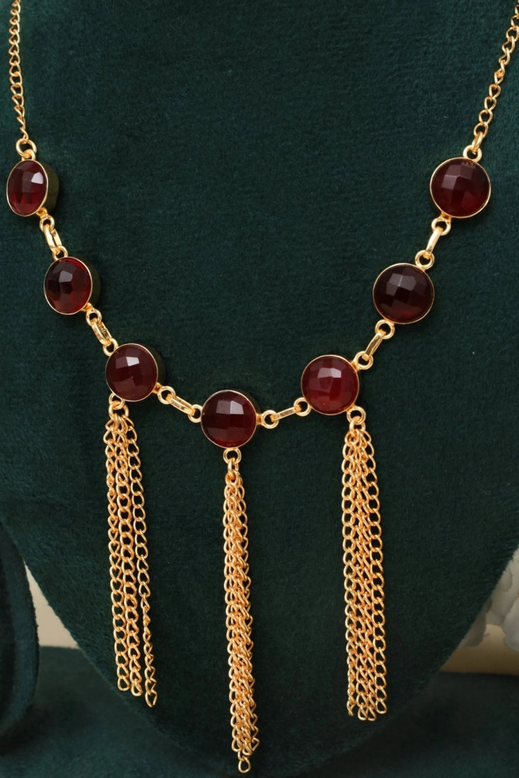 Picture of Zehnaz - Majestic Red Tassel Necklace Gold-Plated Statement Jewelry - Available at Raja Sahib
