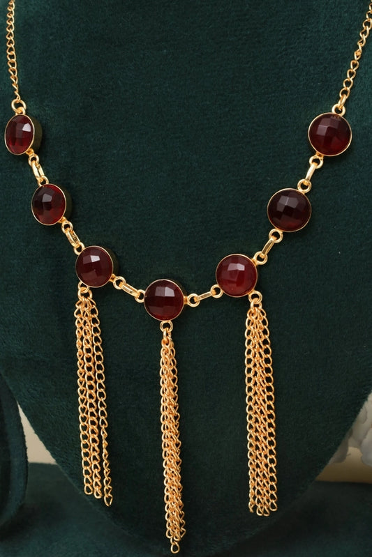 Picture of Zehnaz - Majestic Red Tassel Necklace Gold-Plated Statement Jewelry - Available at Raja Sahib