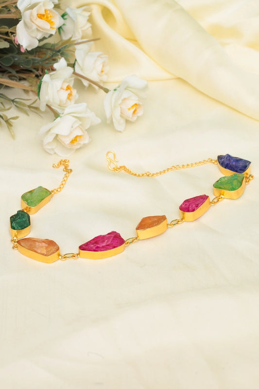 Picture of Zehnaz - Multicolor Gem Necklace Gold-Plated Statement Jewelry - Available at Raja Sahib