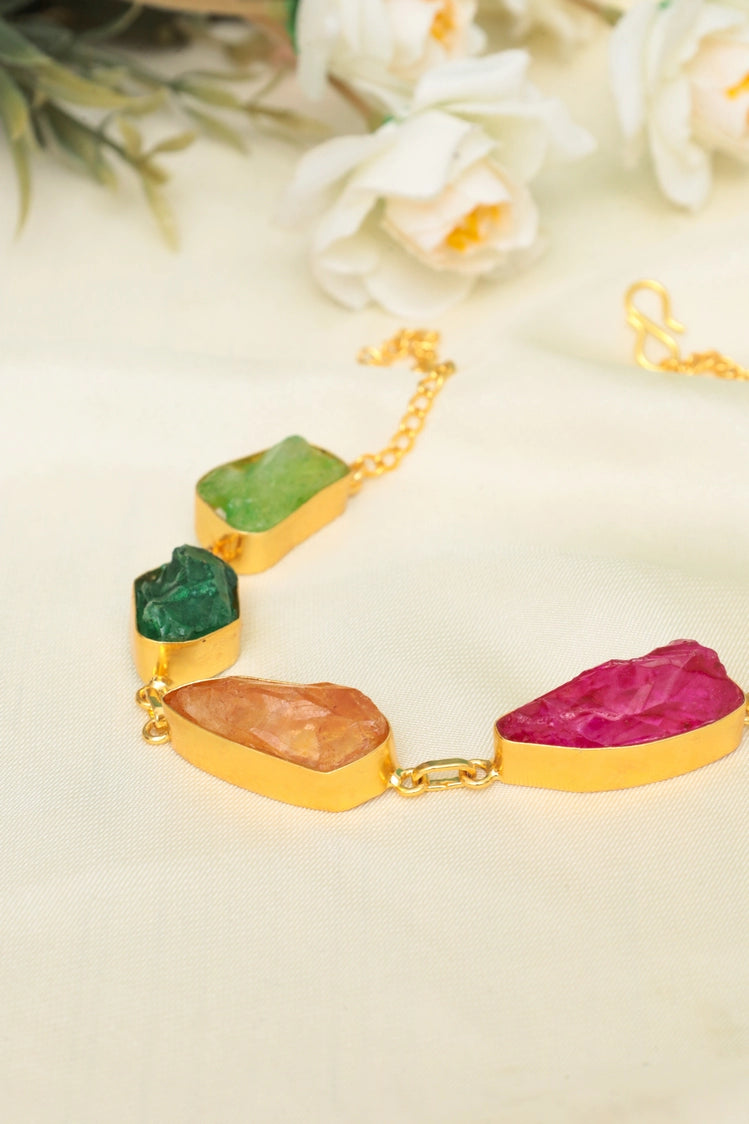 Picture of Zehnaz - Multicolor Gem Necklace Gold-Plated Statement Jewelry - Available at Raja Sahib