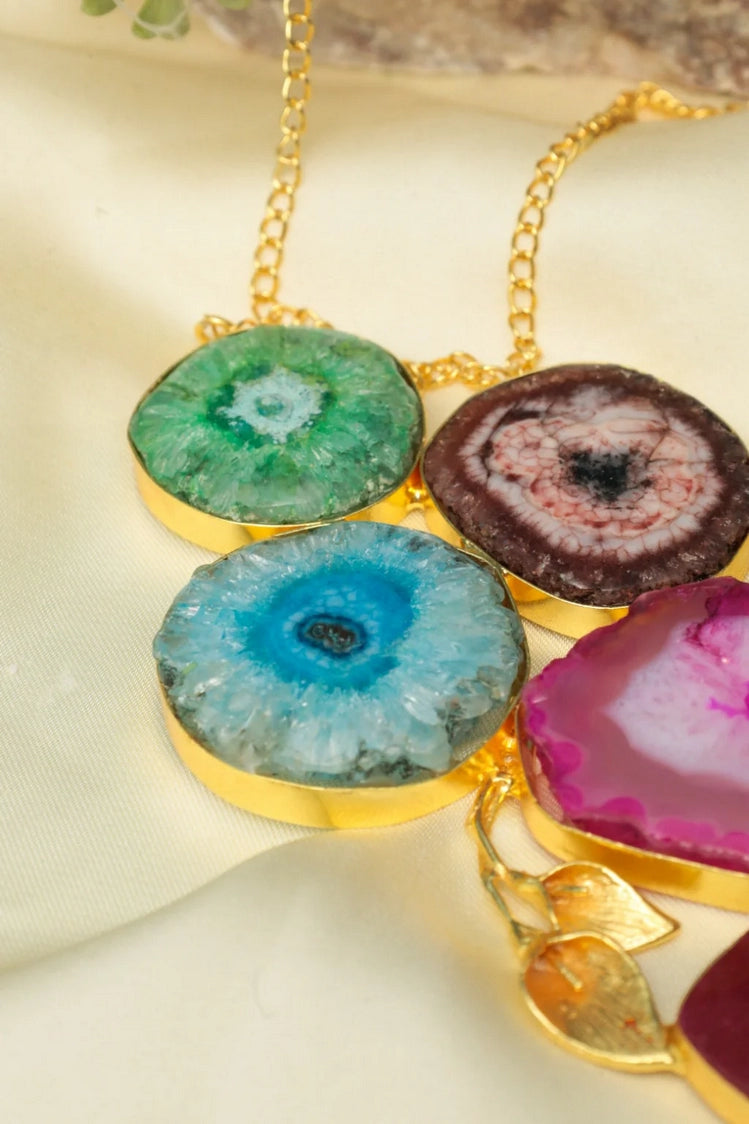 Picture of Zehnaz - Multi Gem Statement Necklace Gold-Plated Bohemian Jewelry - Available at Raja Sahib