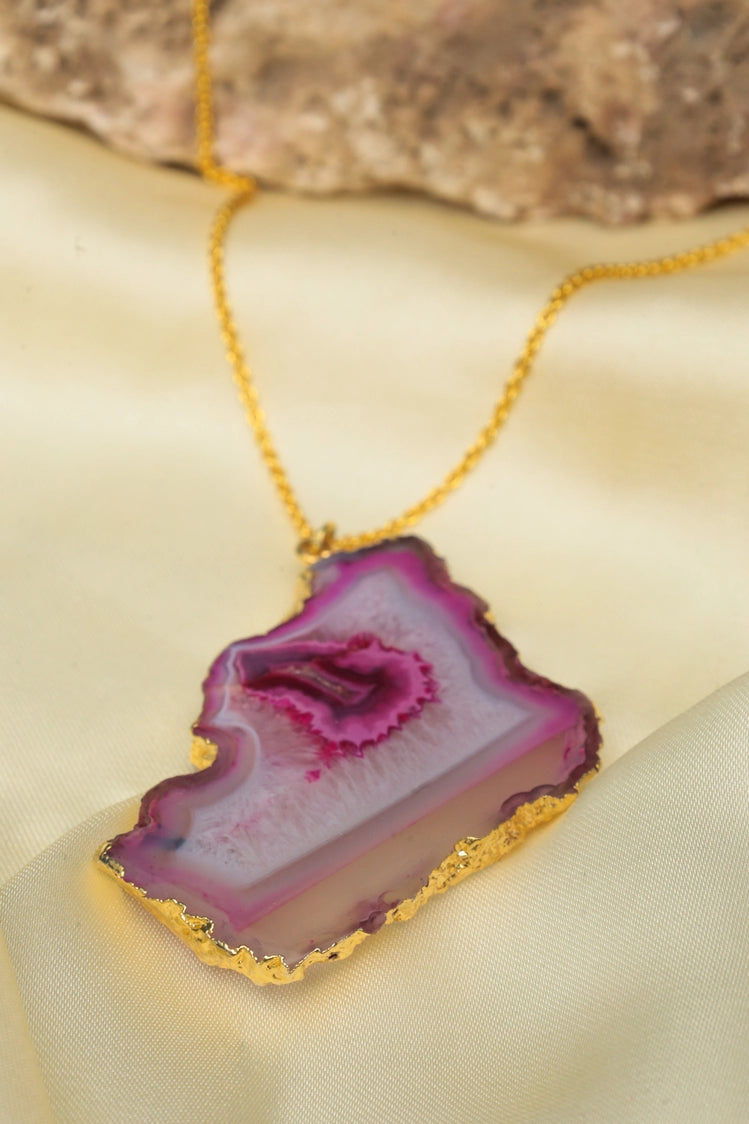 Picture of Zehnaz - Pink Agate Necklace Gold-Plated Statement Jewelry - Available at Raja Sahib