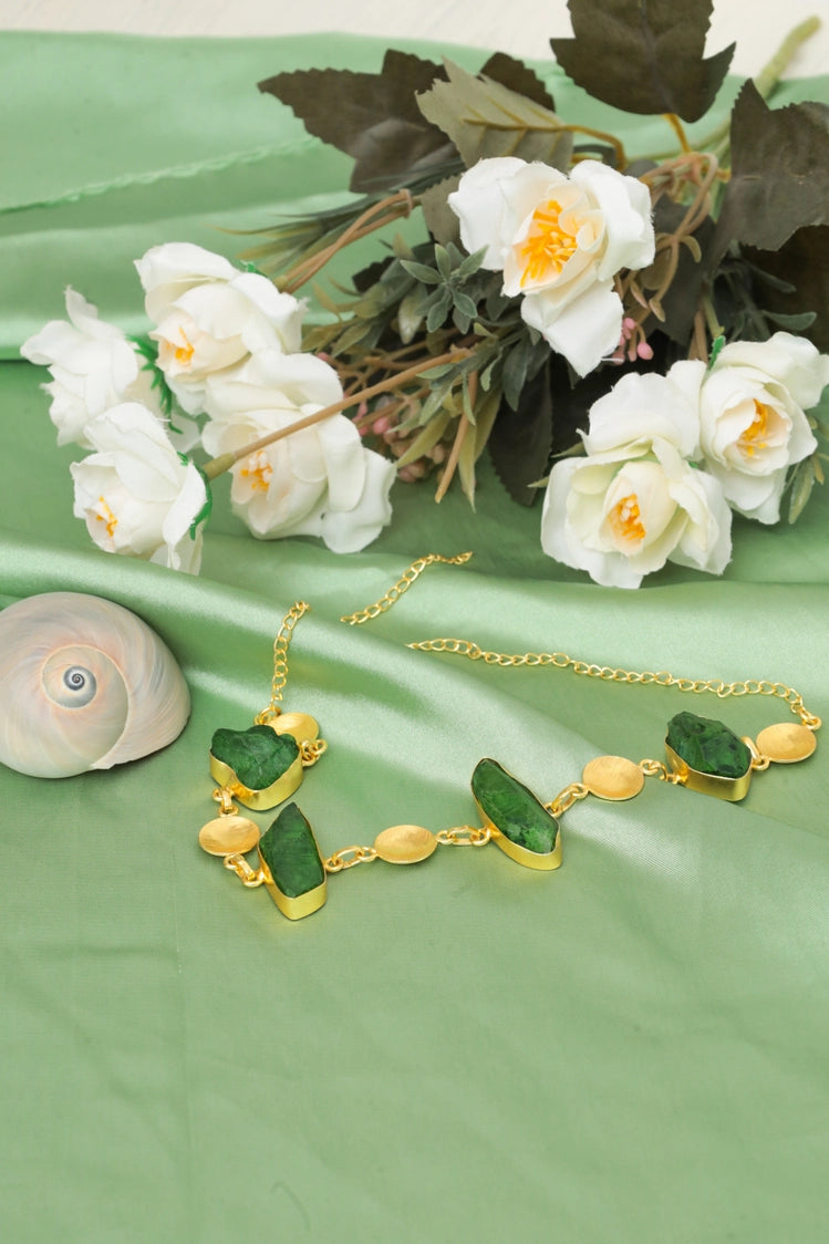 Picture of Zehnaz - Raw Green Stone Necklace Gold-Plated Bohemian Jewelry - Available at Raja Sahib