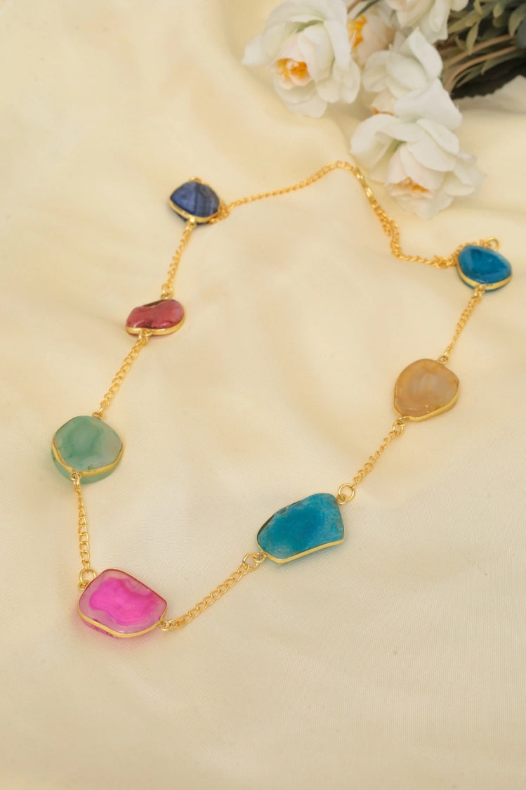 Picture of Zehnaz - Regal Agate Necklace Gold-Polished Statement Jewelry - Available at Raja Sahib