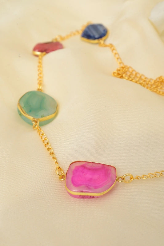 Picture of Zehnaz - Regal Agate Necklace Gold-Polished Statement Jewelry - Available at Raja Sahib