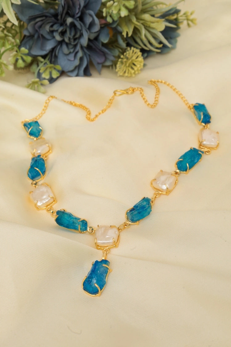 Picture of Zehnaz - Regal Blue Pearl Necklace Gold-Plated Statement Jewelry - Available at Raja Sahib