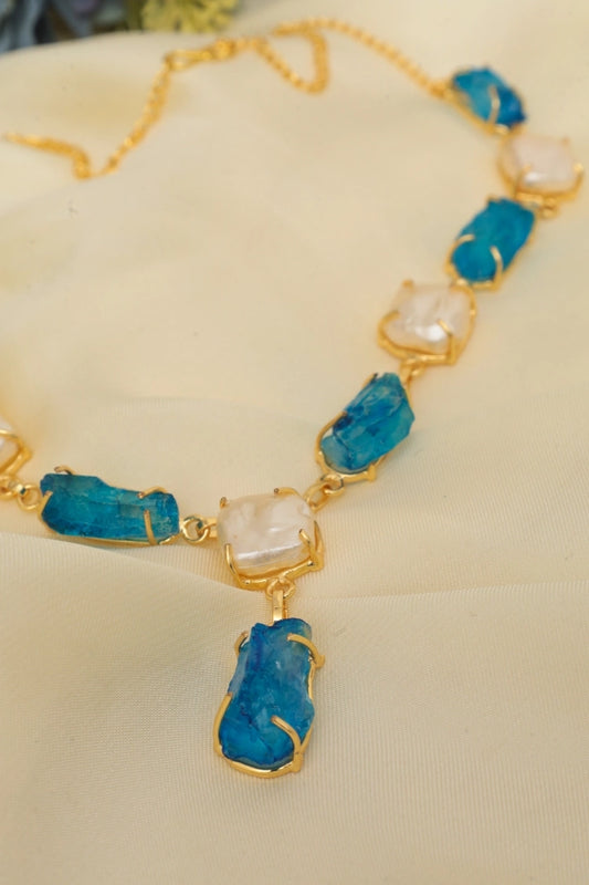 Picture of Zehnaz - Regal Blue Pearl Necklace Gold-Plated Statement Jewelry - Available at Raja Sahib