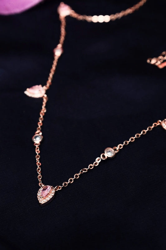 Picture of Zehnaz - Rose Gold CZ Heart & Teardrop Charm Necklace Dainty Jewelry - Available at Raja Sahib