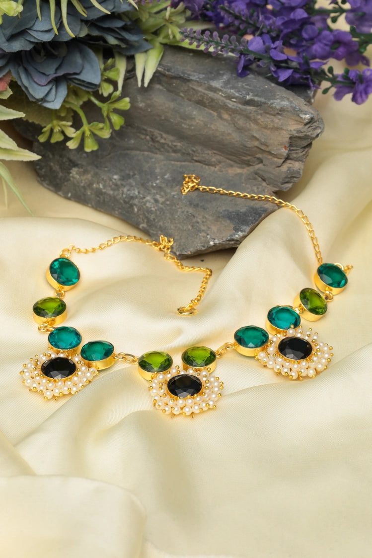 Picture of Zehnaz - Royal Green & Black Necklace Gold-Plated Ethnic Statement Jewelry - Available at Raja Sahib