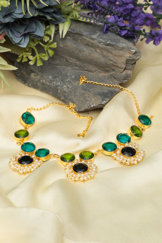 Picture of Zehnaz - Royal Green & Black Necklace Gold-Plated Ethnic Statement Jewelry - Available at Raja Sahib