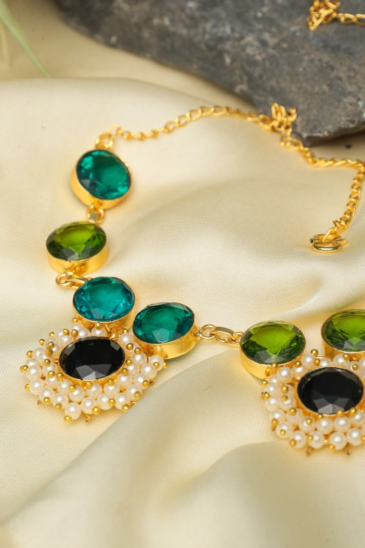 Picture of Zehnaz - Royal Green & Black Necklace Gold-Plated Ethnic Statement Jewelry - Available at Raja Sahib