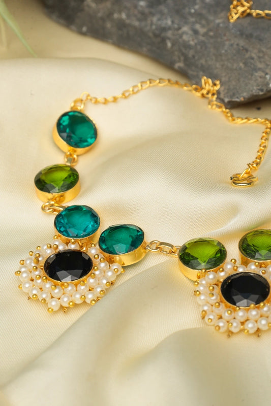 Picture of Zehnaz - Royal Green & Black Necklace Gold-Plated Ethnic Statement Jewelry - Available at Raja Sahib